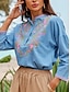 זול חולצות ומכנסיים לנשים-בגדי ריקוד נשים חולצה ג&#039;ינס רקום כחול ג&#039;ינס שרוול ארוך צווארון עגול קצר קיץ אביב