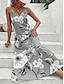 Χαμηλού Κόστους Print Φορέματα-Γυναικεία Καθημερινό φόρεμα Φόρεμα σε γραμμή Α Σλιπ Φόρεμα Φλοράλ Στάμπα Τιράντες Μακρύ Φόρεμα Μάξι Φόρεμα Διακοπές Αμάνικο Καλοκαίρι
