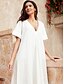 זול שמלה קז&#039;ואל-תערובת פשתן לנשים עם צווארון V לבן בשמלת מקסי