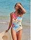 preiswerte Designer-Bademode-One-Shoulder-Badeanzug mit Fruchtmuster-Print