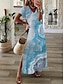 Χαμηλού Κόστους Print Φορέματα-Γυναικεία Καθημερινό φόρεμα Φλοράλ Γραφική Σκίσιμο Στάμπα Λαιμόκοψη V Μακρύ Φόρεμα Μάξι Φόρεμα Διακοπές Παραλία Κοντομάνικο Καλοκαίρι