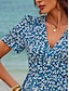 voordelige Jurken met print-Dames Chiffon A lijn jurk Ditsy bloemen Gelaagd V-hals Maxi-jurk Hawaii Stijlvol Vakantie Korte mouw Zomer