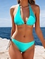 preiswerte Bikini-Sets-Damen Badeanzug Bikinis 2 Stück Bademode Rückenfrei Halfter Raffhalter Glatt V Ausschnitt Strandbekleidung Urlaub Badeanzüge