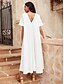 זול שמלה קז&#039;ואל-תערובת פשתן לנשים עם צווארון V לבן בשמלת מקסי