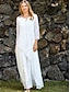 Χαμηλού Κόστους απλά φορέματα-Γυναικεία Λευκό φόρεμα Καθημερινό φόρεμα Φόρεμα από βαμβακερό λινό Μακρύ φόρεμα Κουμπί Πολυεπίπεδο Βασικό Καθημερινό Καθημερινά Ημερομηνία Στρογγυλή Ψηλή Λαιμόκοψη 3/4 Μήκος Μανικιού Καλοκαίρι Άνοιξη