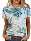 お買い得  レディースＴシャツ-女性用 Tシャツ フラワー カジュアル 祝日 プリント ネービーブルー 半袖 ファッション ラウンドネック 夏