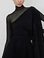 cheap Evening Dresses-Black A-Line Evening Gown Elegant Dress Formal Ankle Length Long Sleeve High Neck Capes Stretch Chiffon with Shawl 2024