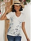 voordelige Dames T-shirts-Dames T-shirt Bloemig Afdrukken Casual Feestdagen Weekend Basic Korte mouw V-hals blauw