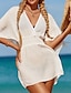 cheap Plain Dresses-Women&#039;s White Dress Mini Dress Ruffle Vacation Beach Basic V Neck 3/4 Length Sleeve Black White Color
