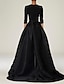 olcso Örömanyaruhák-jumpsuit overszoknyával menyasszony anyja ruha elegáns egyszerű fekete ruha v nyakseprő / ecsetvonat sztreccs szövet 3/4 hosszú ujjú egyszínű 2024