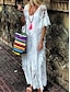Χαμηλού Κόστους απλά φορέματα-Γυναικεία Λευκό φόρεμα Μακρύ Φόρεμα Μάξι Φόρεμα Δαντέλα Κουρελού Ημερομηνία Κομψό στυλ street Λαιμόκοψη V Μισό μανίκι Μαύρο Λευκό Χρώμα