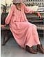 olcso design pamut és len ruhák-Női hétköznapi ruha Pamut vászon ruha Maxi hosszú ruha Alap Alap Napi V-alakú Háromnegyedes Nyár Tavasz Arcpír rózsaszín Sima