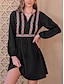 preiswerte Vintage schlichte Kleider-Damen besticktes Vintage-Kleid Midikleid Baumwolle Laternenärmel geblümt gekerbter Hals Urlaub Boho Sommer Frühling