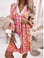 baratos Vestidos Estampados-Mulheres Vestido casual Floral Xadrez Renda Patchwork Decote V Minivestido Férias Verão