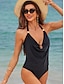 cheap One-piece swimsuits-Women&#039;s One Piece Swimsuit black Backless Plain Halter V Neck Tropical Beach Wear Bathing Suits