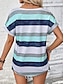 cheap Women&#039;s T-shirts-Women&#039;s T shirt Tee Striped Print Daily Vacation Stylish Basic Batwing Sleeve Short Sleeve V Neck Pink Summer