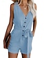 cheap Women&#039;s Rompers-Women&#039;s Romper Lace up Button Solid Color V Neck Streetwear Street Daily Regular Fit Sleeveless Black White Wine S M L Summer
