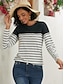 cheap Women&#039;s T-shirts-Women&#039;s T shirt Tee Striped Print Daily Weekend Basic Long Sleeve Round Neck Black Fall &amp; Winter