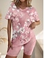 billige Todelte sett til kvinner-Dame T skjorte Shortssett Blomstret Fritid / hverdag Trykt mønster Rosa Kortermet Mote V-hals Sommer