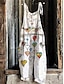 cheap Women&#039;s Overalls-Women&#039;s Jumpsuit Pocket Print Floral U Neck Streetwear Street Daily Regular Fit Sleeveless Black White Blue S M L Summer