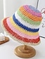 זול כובעי קש-קיץ כובע קש סרוג בעבודת יד לנשים כובע שמש עם פסים קשת כובע שמש מתקפל כובע הגנה מהשמש