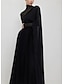 cheap Evening Dresses-Black A-Line Evening Gown Elegant Dress Formal Ankle Length Long Sleeve High Neck Capes Stretch Chiffon with Shawl 2024