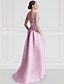 cheap Cocktail Dresses-A-Line Cocktail Dresses Elegant Dress Formal Wedding Guest Floor Length Sleeveless Boat Neck Pink Dress Satin with Pocket 2024