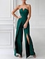 cheap Wedding Guest Dresses-Jumpsuits Wedding Guest Dresses Elegant Dress Formal Wedding Reception Floor Length Sleeveless Strapless Stretch Crepe with Ruched 2024
