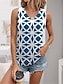billige Tanktoppe og camisole til kvinder-Dame Tanktop Vest Geometrisk Trykt mønster Afslappet Mode Uden ærmer V-hals Blå Sommer