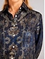 billige Bluser og skjorter til kvinner-Dame Skjorte Bluse Grafisk Avslappet Knapp Trykt mønster Blå Langermet Mote Skjortekrage Vår &amp; Vinter