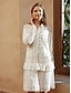 cheap Design Cotton &amp; Linen Dresses-Women&#039;s Polyester Lace Dress Shirt Long Sleeve Summer Spring Fall Loose Fit White Sky Blue