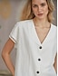 preiswerte Basic-Damenoberteile-Damen Hemd Bluse Weiße Ötenoberteile Bettwäsche aus Baumwolle Taste Casual Täglich Vintage solide Kurzarm Hemdkragen Weiß Sommer Frühling