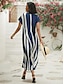 olcso Mintás ruhák-Női A vonalú ruha Csík Hasított Nyomtatott V-alakú Maxi hosszú ruha Napi Vakáció Rövid ujjú Nyár Tavasz
