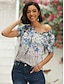 cheap Women&#039;s T-shirts-Women&#039;s T shirt Tee Floral Print Holiday Weekend Basic Short Sleeve V Neck Pink