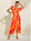 cheap Print Casual Dress-Ruffled Tie-front Asymmetric Chiffon Midi Dress