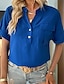 voordelige Basisshirts voor dames-Overhemd Blouse Dames blauw Effen nappi Zak Straat Dagelijks Modieus V-hals Normale pasvorm S
