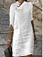 voordelige ontwerp katoenen en linnen jurken-Dames Witte jurk Casual jurk Katoenen linnen jurk Mini-jurk nappi Afdrukken Dagelijks Opstaand 3/4 mouw Zomer Lente Zwart Wit Bloemig Effen