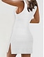abordables vestidos sencillos-Mujer Vestido blanco Mini vestido Ahuecado Vacaciones Playa Ropa de calle Sensual Escote en Pico Sin Mangas Negro Blanco Azul Piscina Color