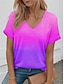 お買い得  レディースＴシャツ-女性用 Tシャツ オンブル’ カラーグラデーション バケーション ピンク 半袖 ハワイアン スタイリッシュ Ｖネック 夏