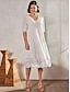 Χαμηλού Κόστους σχέδιο βαμβακερά &amp; λινά φορέματα-Γυναικεία Φόρεμα ριχτό από τη μέση και κάτω Μίντι φόρεμα Βαμβακερά λευκά είδη Δαντέλα Κουρελού Διακοπές Φουσκωτό Μανίκι Λαιμόκοψη V Μισό μανίκι Καλοκαίρι Άνοιξη Φθινόπωρο Λευκό