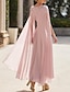 olcso Koktélruhák-egy vonalú rózsaszín koktélruhák elegáns ruha esküvői vendég eljegyzés bokáig érő hosszú ujjú v nyakú köpeny sifon rátétekkel 2024