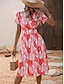 Χαμηλού Κόστους Print Φορέματα-Γυναικεία Καθημερινό φόρεμα Φύλλο Στάμπα Λαιμόκοψη V Μακρύ Φόρεμα Μάξι Φόρεμα Διακοπές Κοντομάνικο Καλοκαίρι