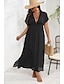 Χαμηλού Κόστους απλά φορέματα-Γυναικεία Καλοκαιρινό φόρεμα Άνοιγμα πίσω Ρούχα παραλίας Γιορτή Κοντομάνικο Μαύρο Χρώμα