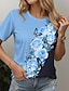 olcso Női pólók-Női Póló Virágos Nyomtatott Szabadság Hétvége Alap Rövid ujjú Kerek Sárga