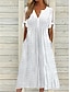 cheap Plain Dresses-Women&#039;s White Dress Midi Dress Pocket Eyelet Date Streetwear Split Neck Short Sleeve Black White Pink Color