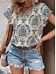 お買い得  レディースＴシャツ-女性用 Tシャツ フラワー カジュアル 日常 プリント ネイビーブルー 半袖 ファッション Ｖネック 夏
