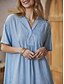 cheap Design Cotton &amp; Linen Dresses-Women&#039;s Smock Dress Midi Dress Cotton Linen Basic Casual Vacation V Neck Short Sleeve Summer Spring Blue