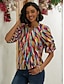 billige Bluser og trøjer til kvinder-Dame Skjorte Bluse Grafisk Knap Trykt mønster Afslappet Basale Langærmet Stående krave Blå Forår Efterår