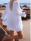 Недорогие простые платья-Жен. Белое платье Мини-платье Шифон кнопка Отпуск Пляж Гавайский Рубашечный воротник Длинный рукав Черный Белый Цвет