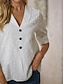 economico Top da donna Basic-Per donna Camicia Blusa Top per occhielli bianchi Floreale Informale Pulsante Bianco Manica corta Elegante Vintage Di tendenza Colletto